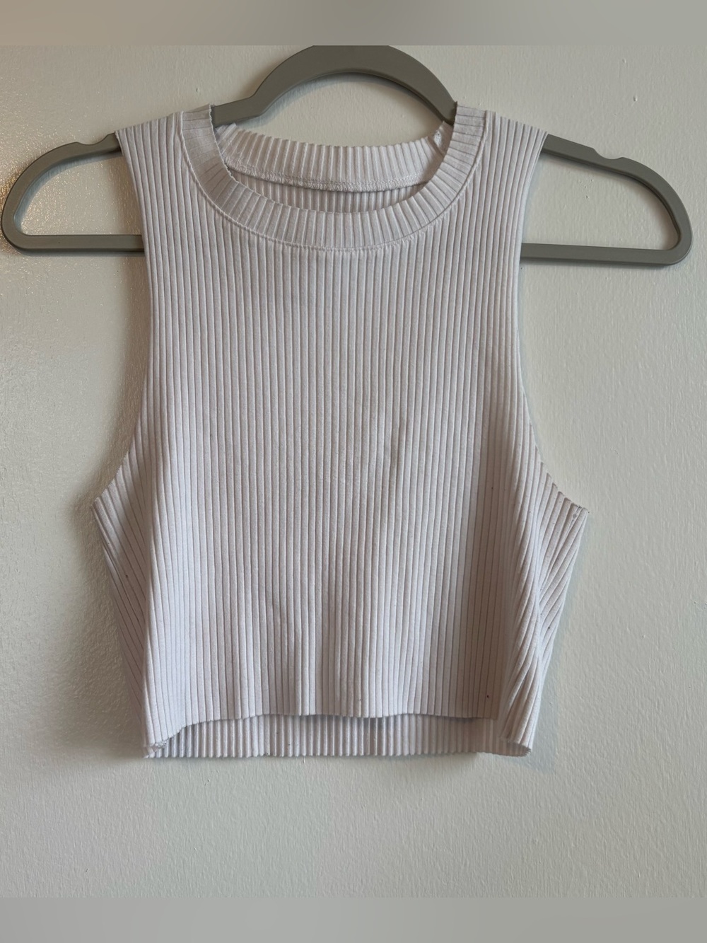 Aerie White Ribbed Cropped Sleeveless Round Neck Stretch Tank Top Women’s M